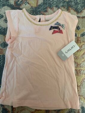 New elegant Carter's Light Pink Girls Tank Top with Bow Accents